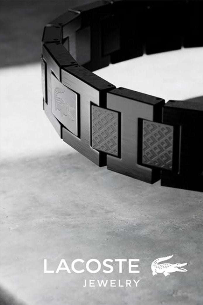 Bracelet pour Homme Lacoste Noir avec Emblème Crocodile – Design en Maillons Métalliques de Luxe
