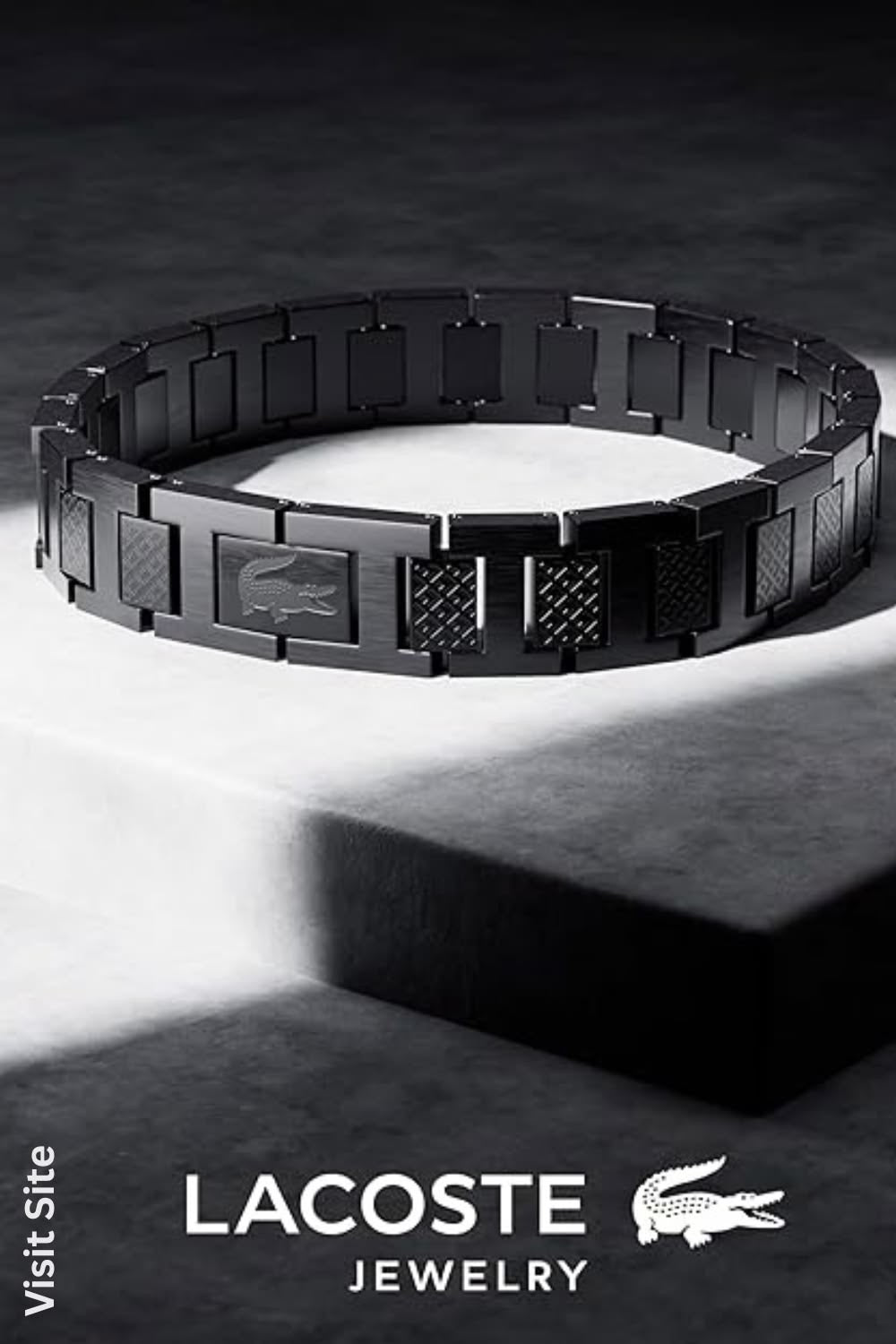 Bracelet pour homme Noir logo gris avec Emblème Crocodile – Design en Maillons Métalliques de Luxe