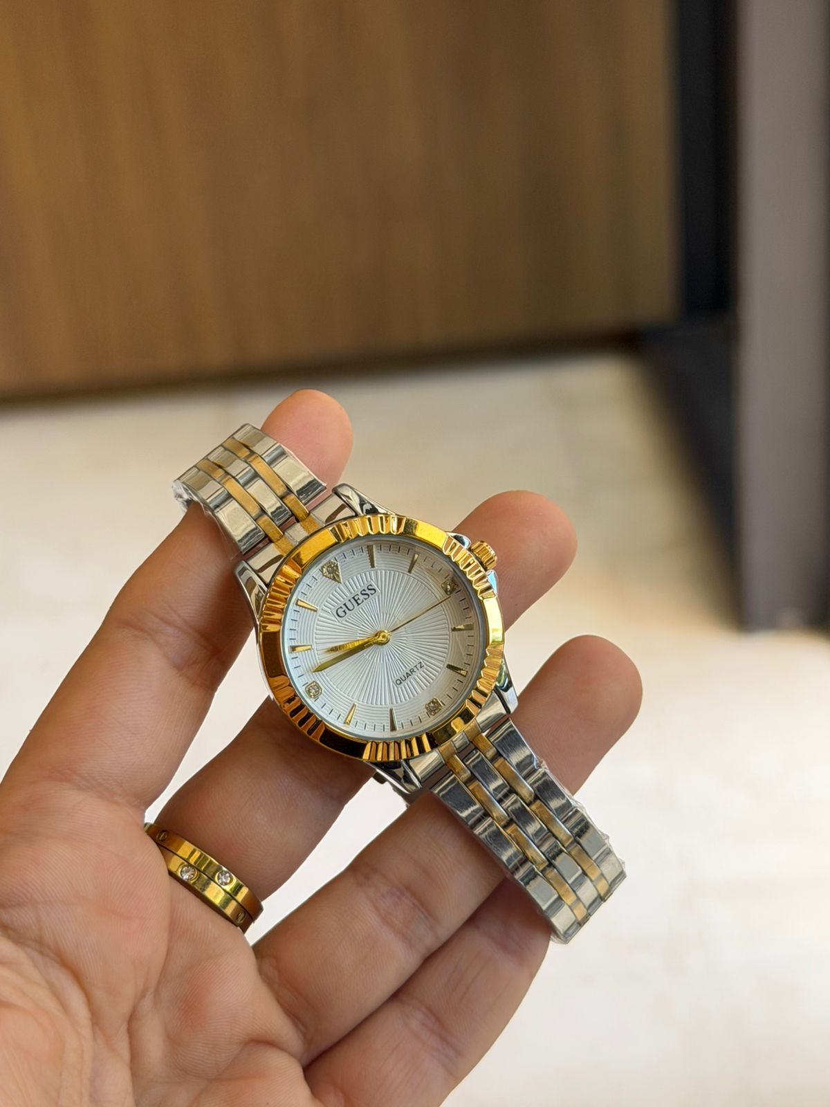 Guess Two-Tone Quartz Watch with Champagne Dial