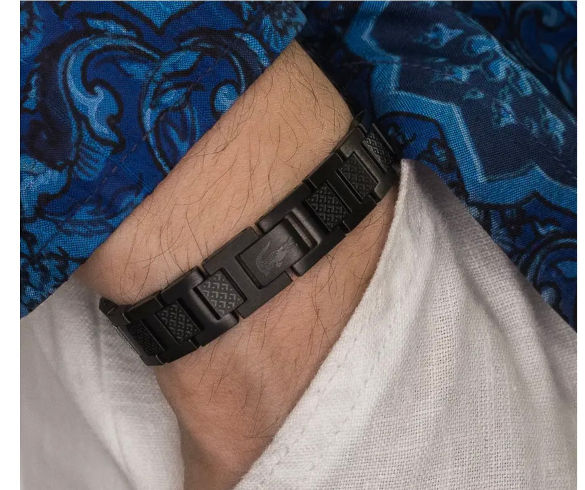 Bracelet pour Homme Lacoste Noir avec Emblème Crocodile – Design en Maillons Métalliques de Luxe
