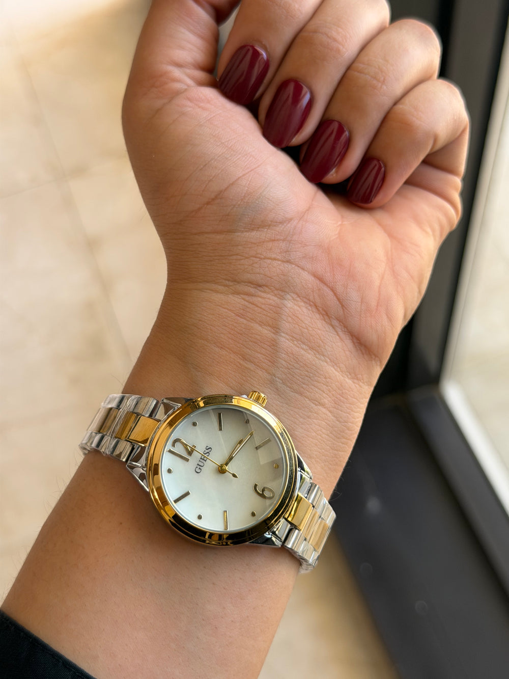 Guess Two-Tone Quartz Watch with Champagne Dial