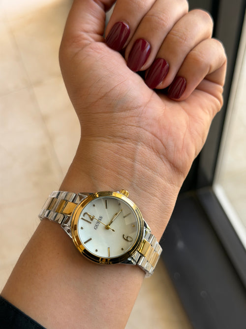 Guess Two-Tone Quartz Watch with Champagne Dial