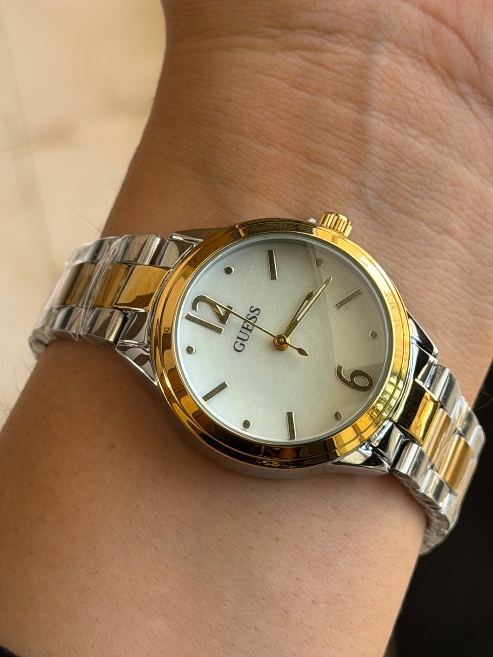 Guess Two-Tone Quartz Watch with Champagne Dial