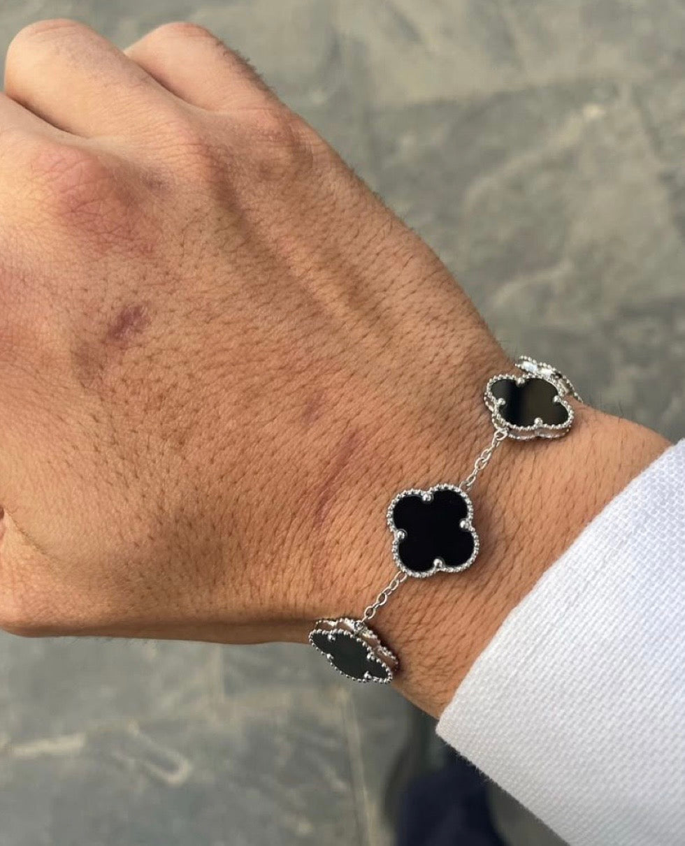 Collier et bracelets van cleef (argent noir) acier inoxydable matière stanless steel