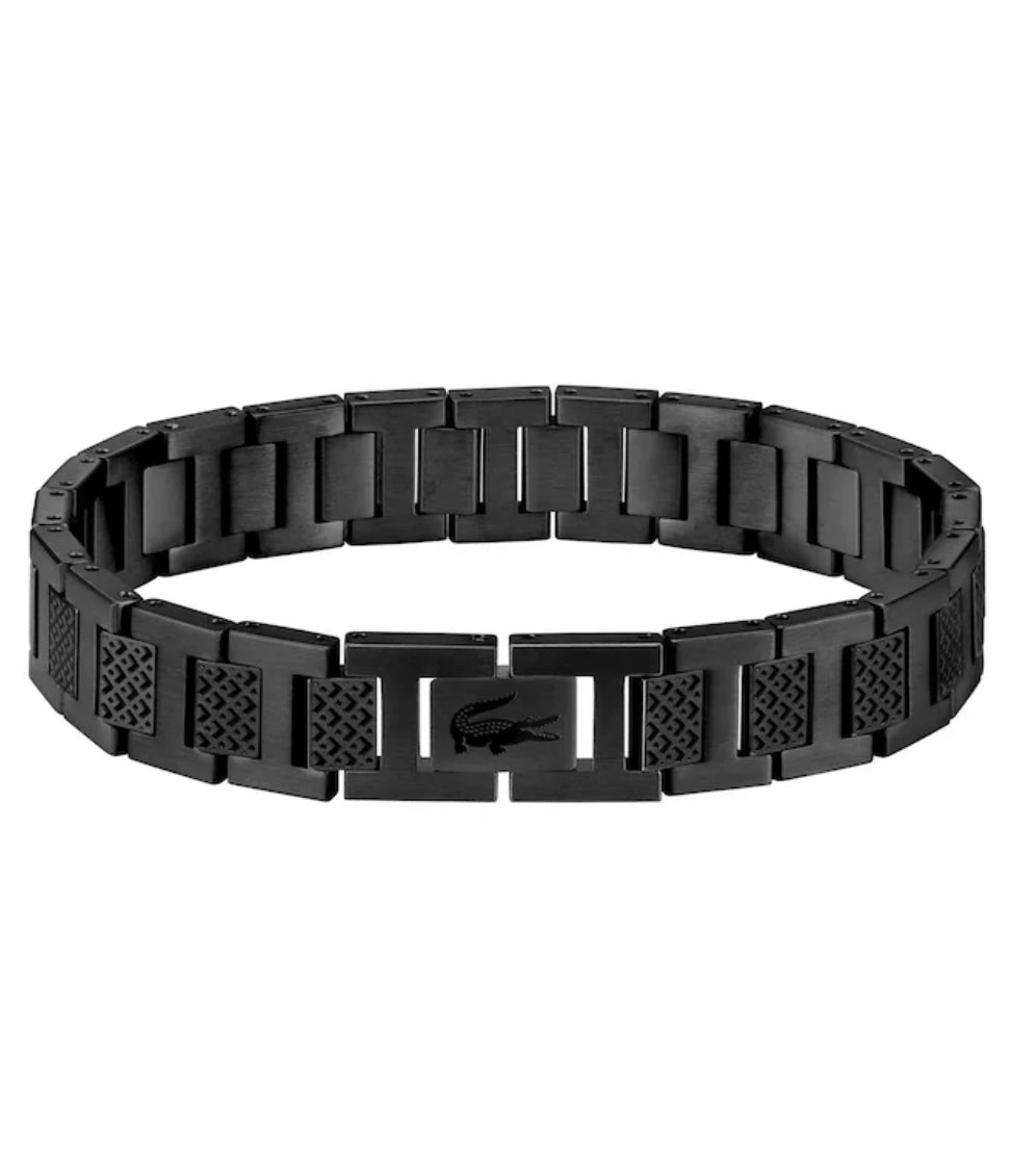 Bracelet pour Homme Lacoste Noir avec Emblème Crocodile – Design en Maillons Métalliques de Luxe