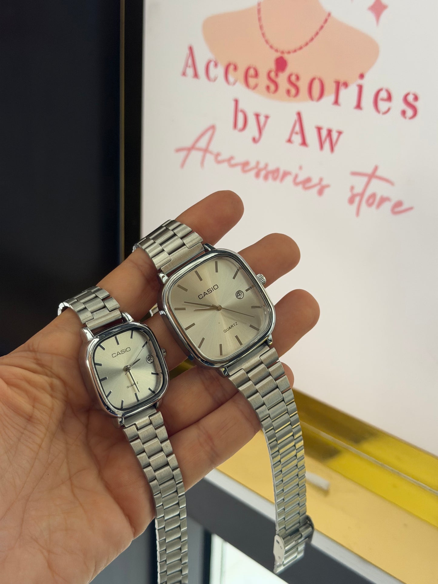 Casio Couple Set – Crème & Silver
