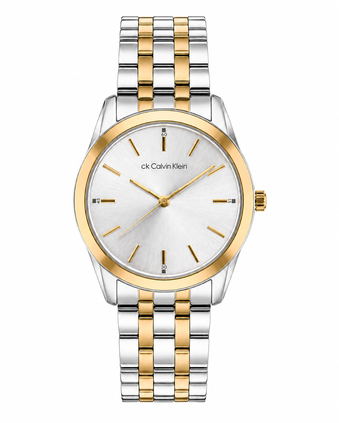 Calvin Klein Two-Tone Stainless Steel Watch – Silver Dial & Gold Bezel