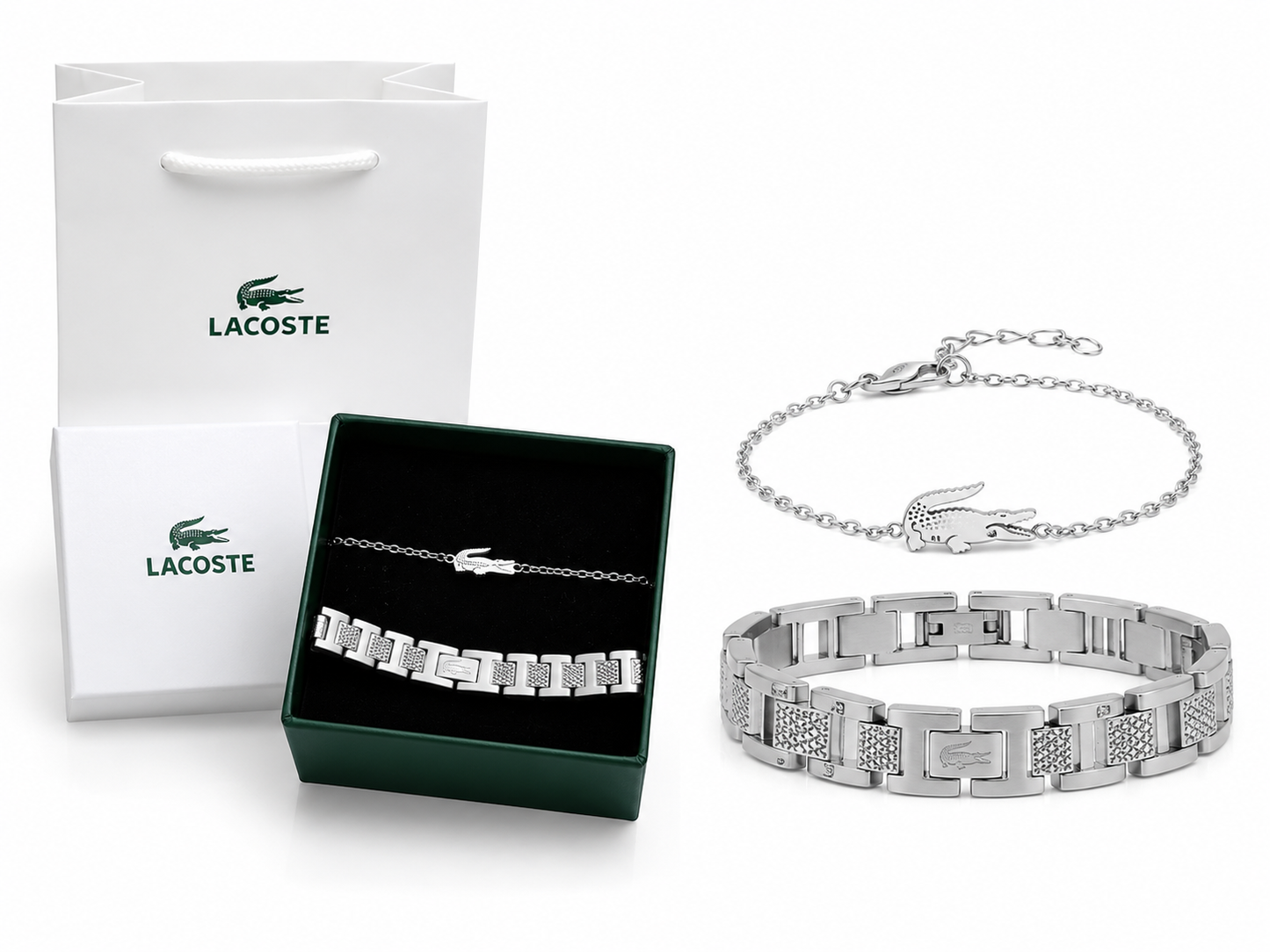 Deux bracelets Lacoste pour couple en acier inoxydable stanless steel matière