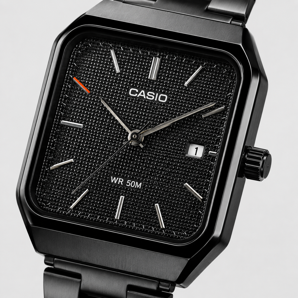 Casio Square Full Black – Edition Nuit (aiguille doré)