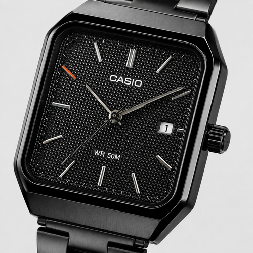 Casio Square Full Black – Edition Nuit (aiguille doré)