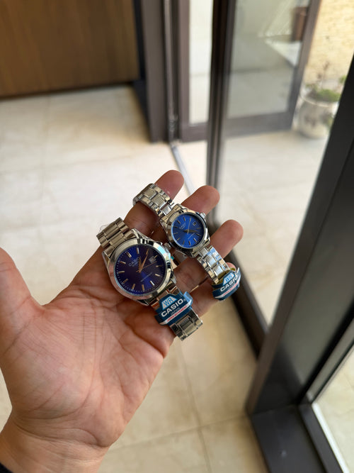 Casio couple argent bleu
