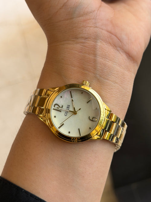 Guess Gold-Tone Quartz Watch with Champagne Dial