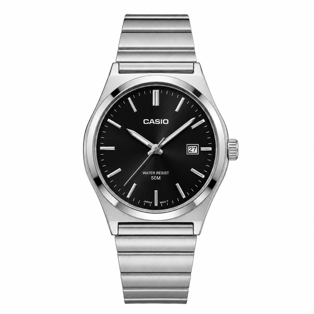 Casio Quartz Black Dial – Acier Argenté