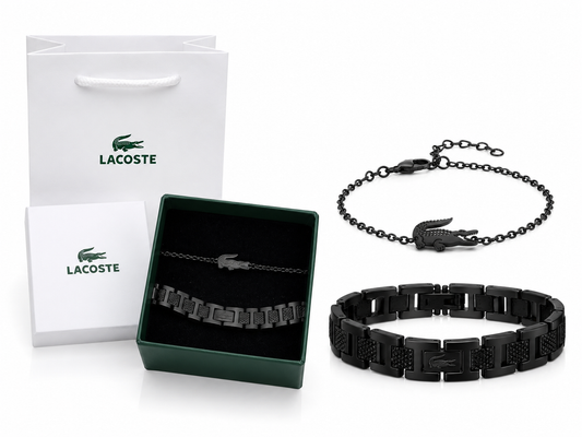 Deux bracelets acier inoxydable Lacoste en noir
