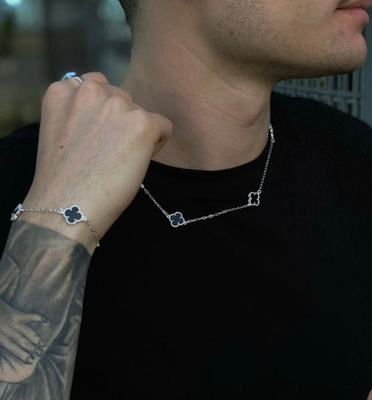 Collier et bracelets van cleef (argent noir) acier inoxydable matière stanless steel