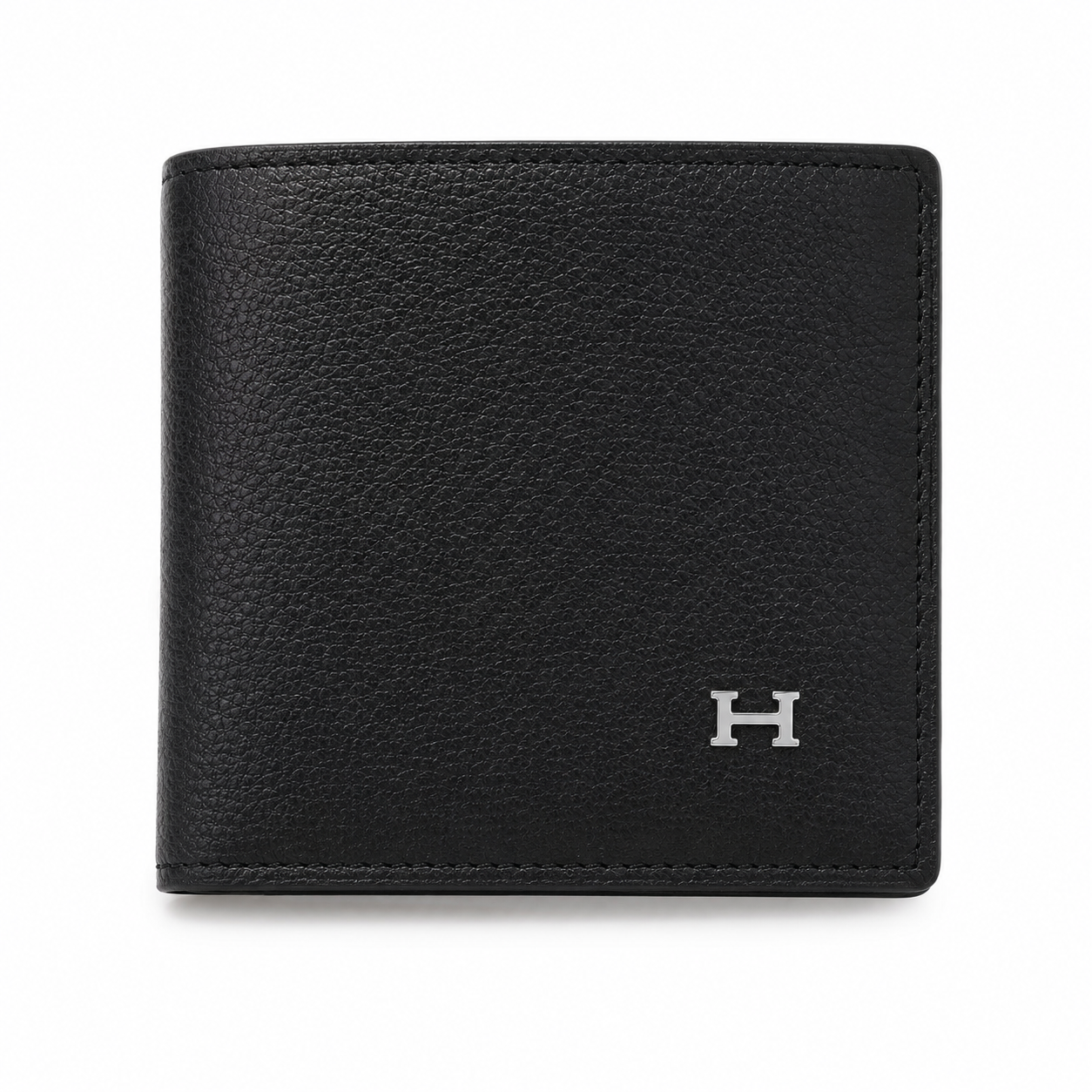 Portefeuille homme noir – Cuir texturé avec logo H argenté
