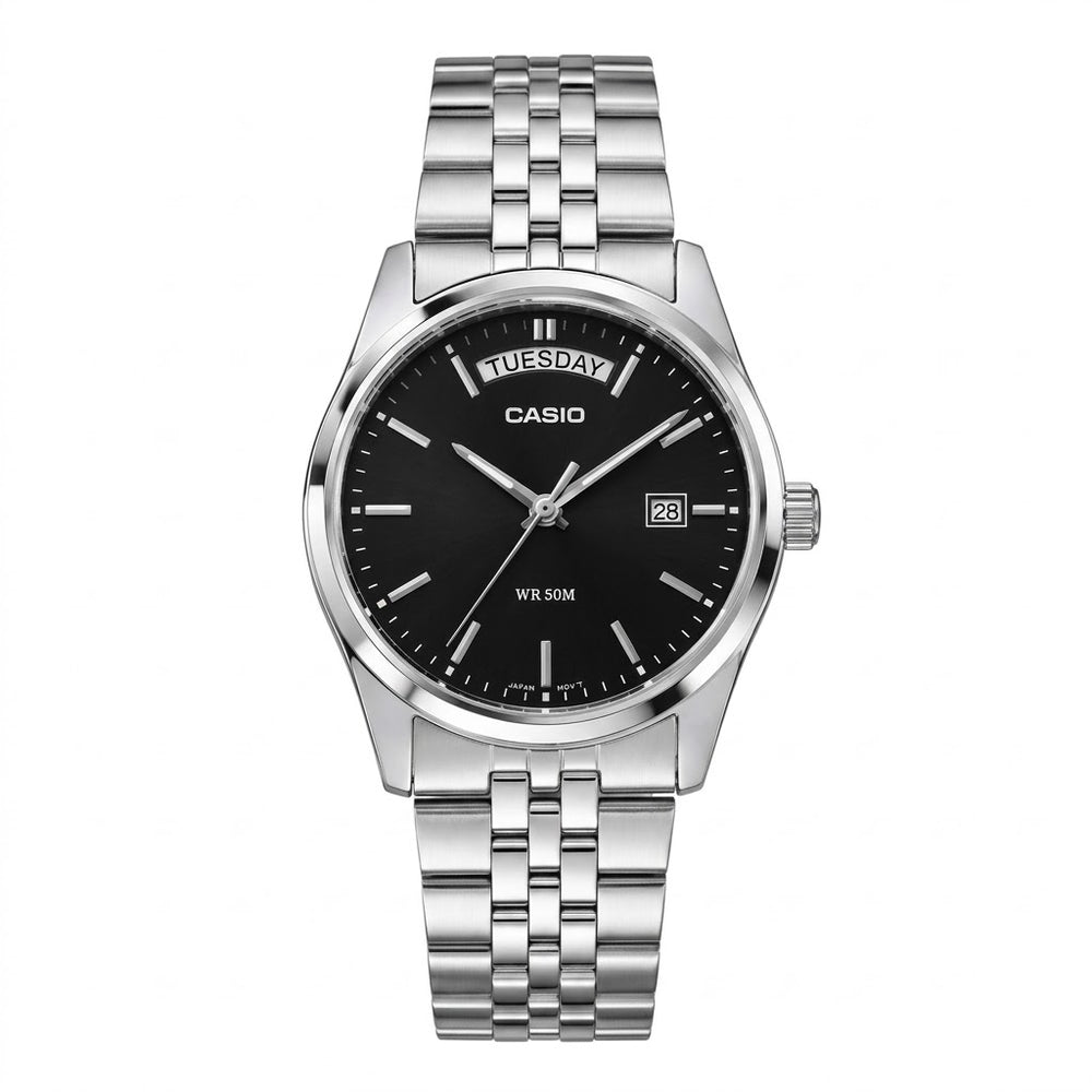 casio day date mtp b146 argent noir