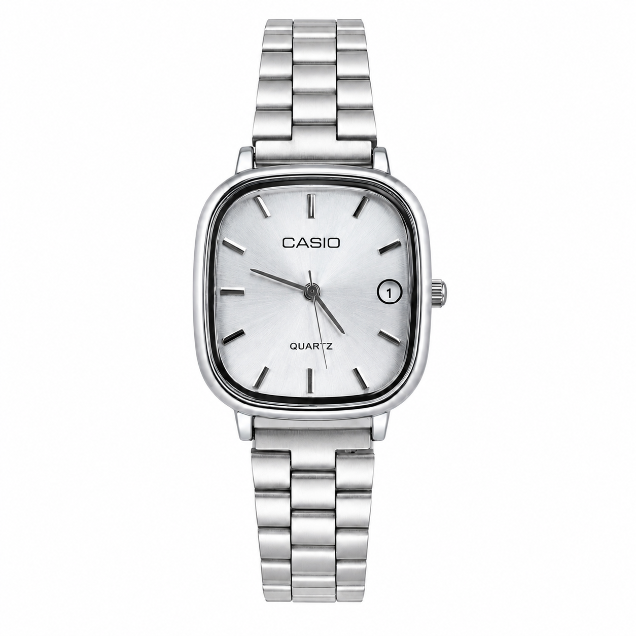 Montre Femme Casio Quartz Argentée – Cadran Carré Élégant avec Date, Bracelet Métallique Chic