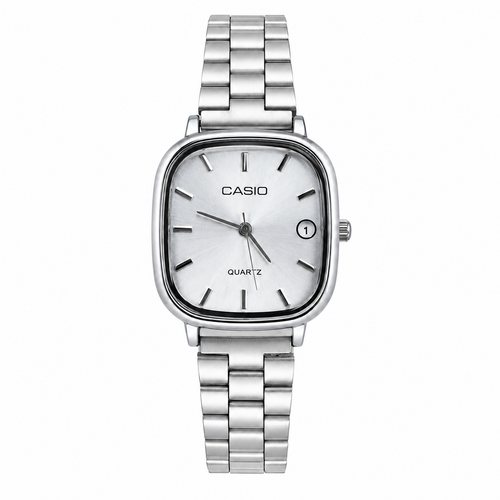 Montre Femme Casio Quartz Argentée – Cadran Carré Élégant avec Date, Bracelet Métallique Chic