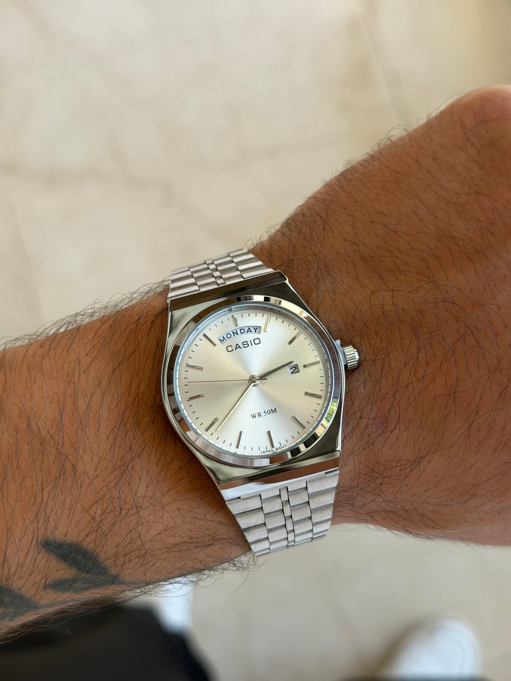 casio day date mtp b146 full silver