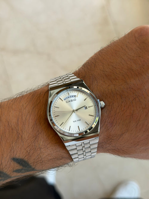 casio day date mtp b146 full silver