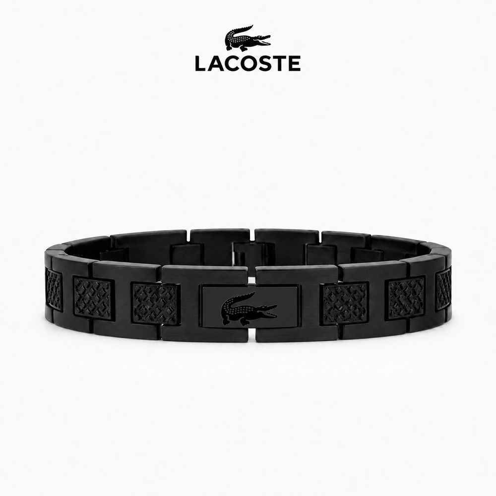 Bracelet pour homme Noir logo gris avec Emblème Crocodile – Design en Maillons Métalliques de Luxe