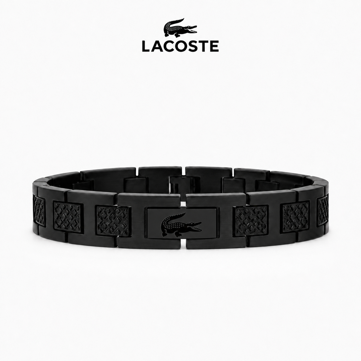 Bracelet pour Homme Lacoste Noir avec Emblème Crocodile – Design en Maillons Métalliques de Luxe