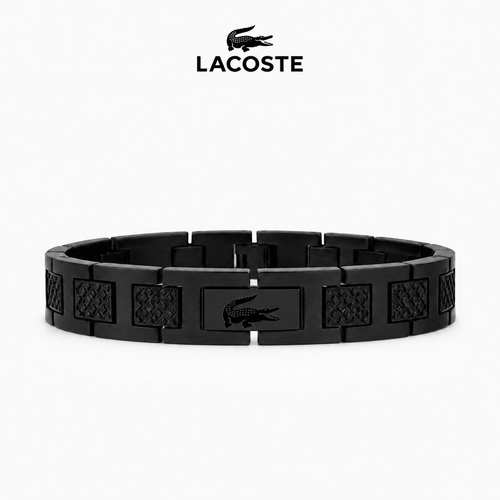 Bracelet pour homme Noir logo gris avec Emblème Crocodile – Design en Maillons Métalliques de Luxe
