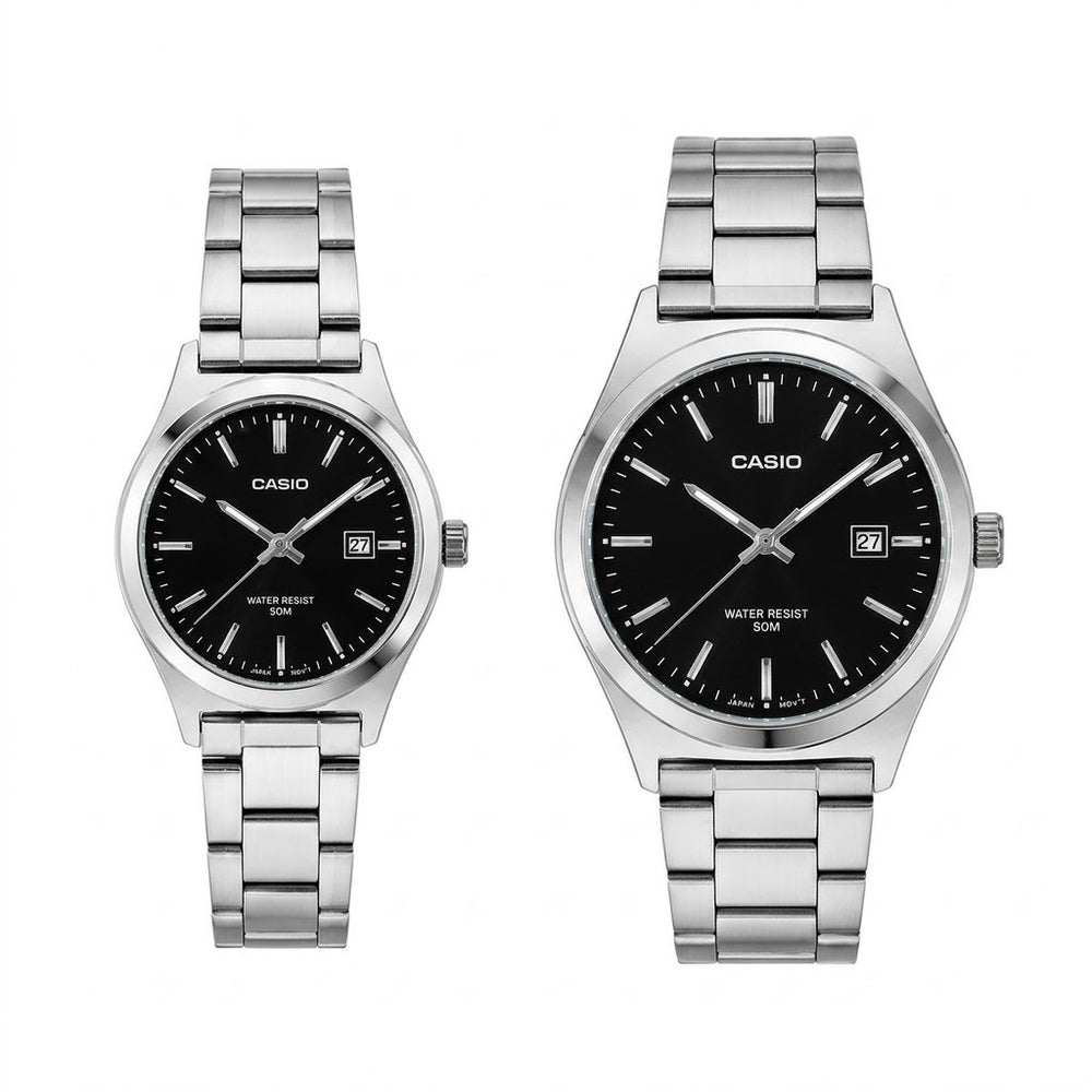 Deux Casio rond noir acier inoxydable