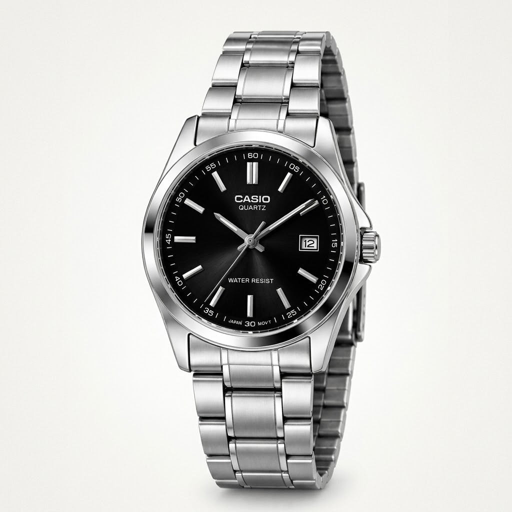 Casio Quartz Cadran Noir – Acier Argenté