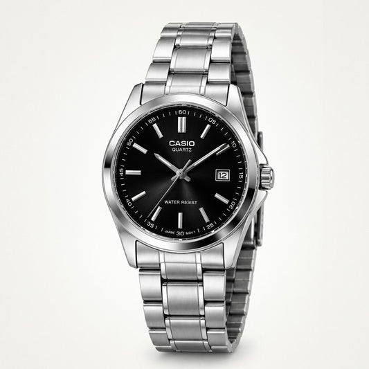 Casio Quartz Cadran Noir – Acier Argenté