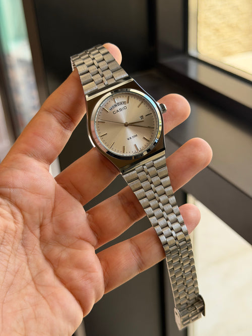 casio day date mtp b146 full silver