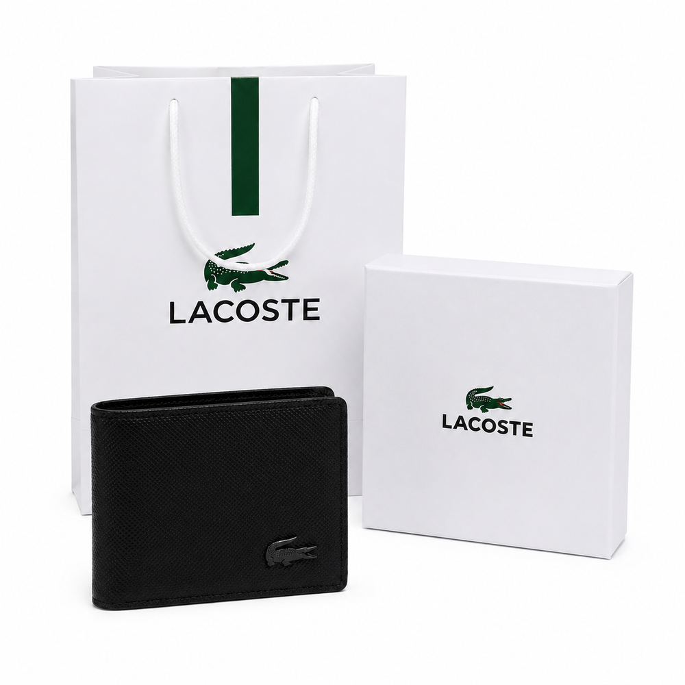 Minimalist Black Lacoste Men’s Wallet – Premium Crocodile Logo Design