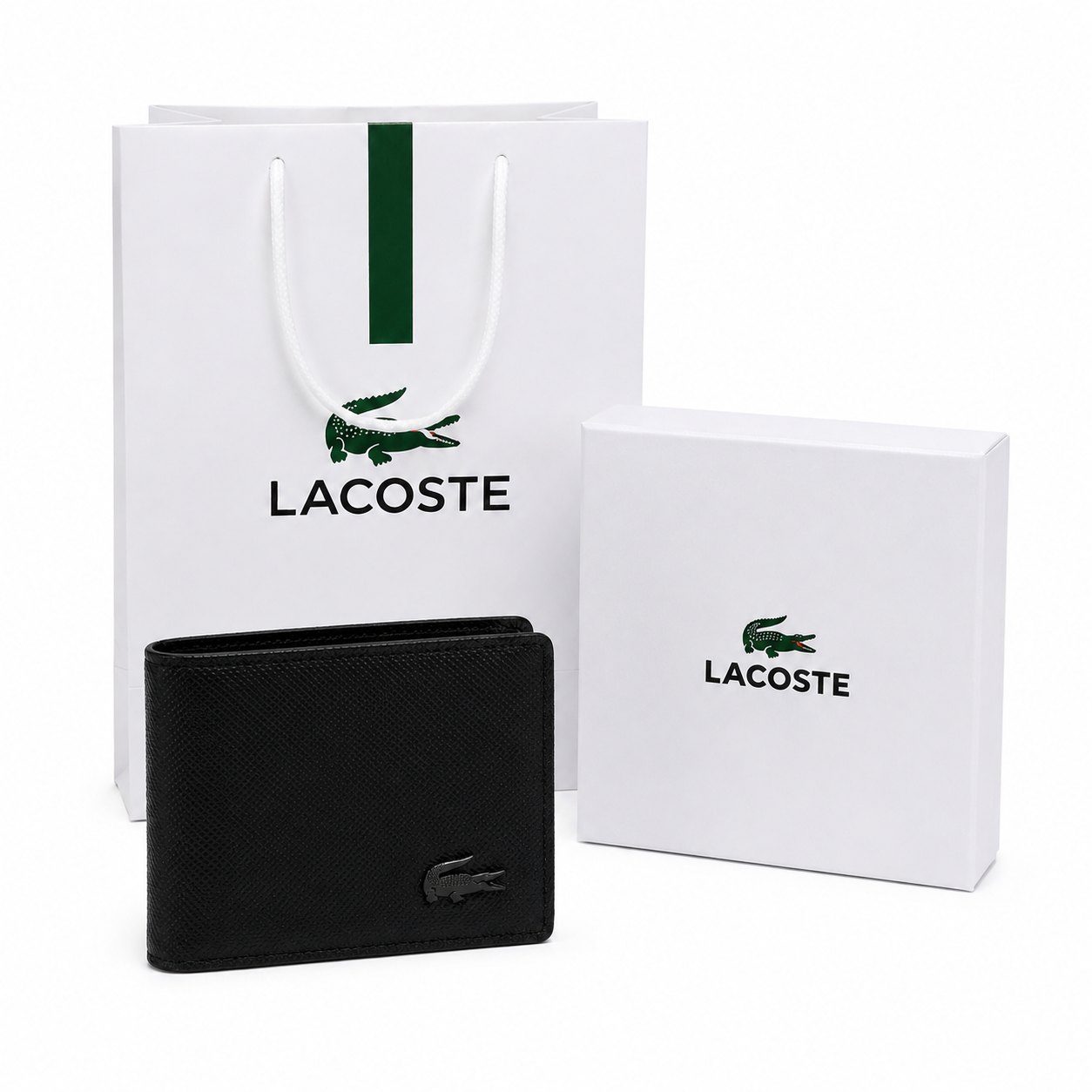 Minimalist Black Lacoste Men’s Wallet – Premium Crocodile Logo Design
