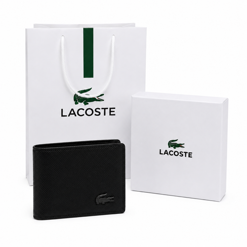 Minimalist Black Lacoste Men’s Wallet – Premium Crocodile Logo Design