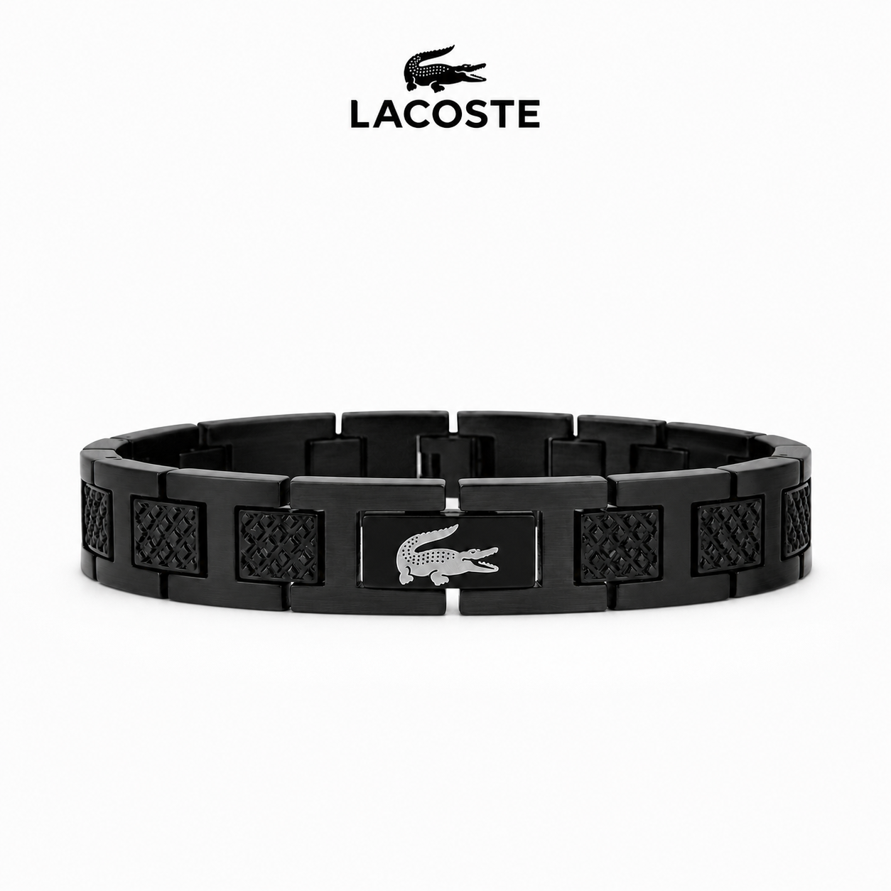 Bracelet pour Homme Lacoste Noir avec Emblème Crocodile – Design en Maillons Métalliques de Luxe