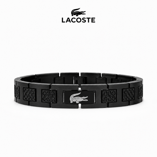 Bracelet pour Homme Lacoste Noir avec Emblème Crocodile – Design en Maillons Métalliques de Luxe