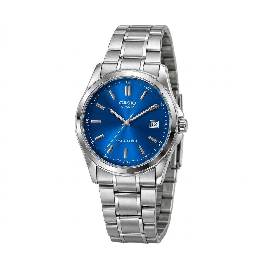 Casio Quartz Cadran Bleu – Acier Argenté