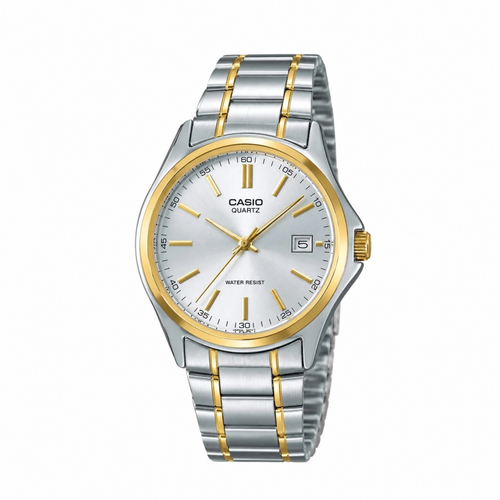 Casio rond blanc avec ceinture gris dore