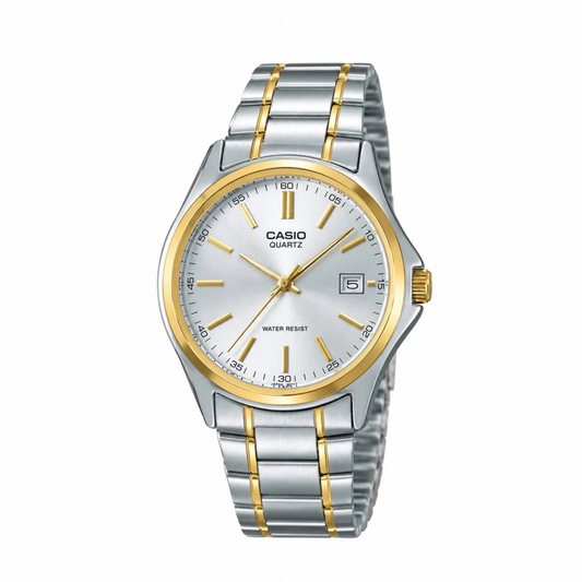 Casio rond blanc avec ceinture gris dore