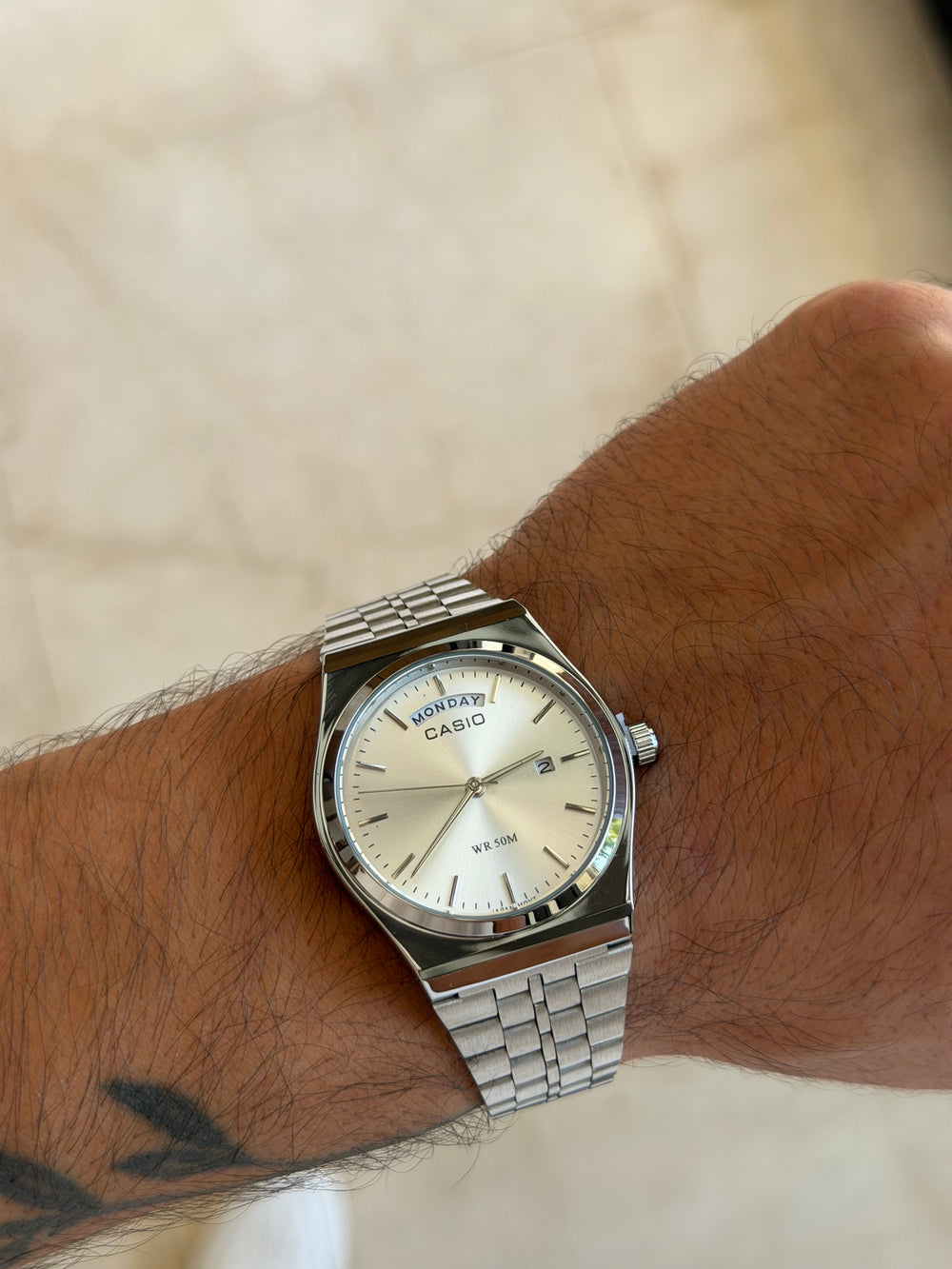 casio day date mtp b146 full silver