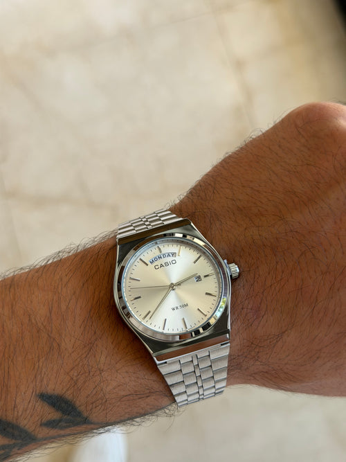 casio day date mtp b146 full silver