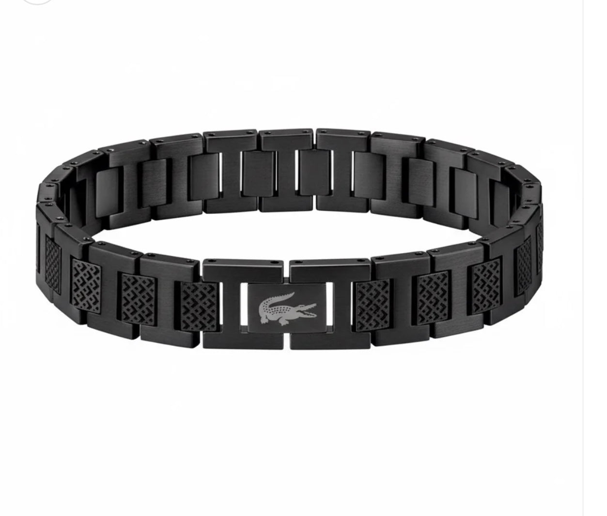 Bracelet pour Homme Lacoste Noir avec Emblème Crocodile – Design en Maillons Métalliques de Luxe