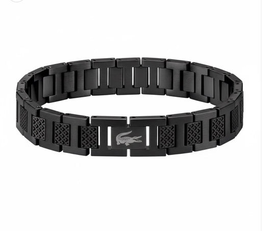 Bracelet pour homme Noir logo gris avec Emblème Crocodile – Design en Maillons Métalliques de Luxe