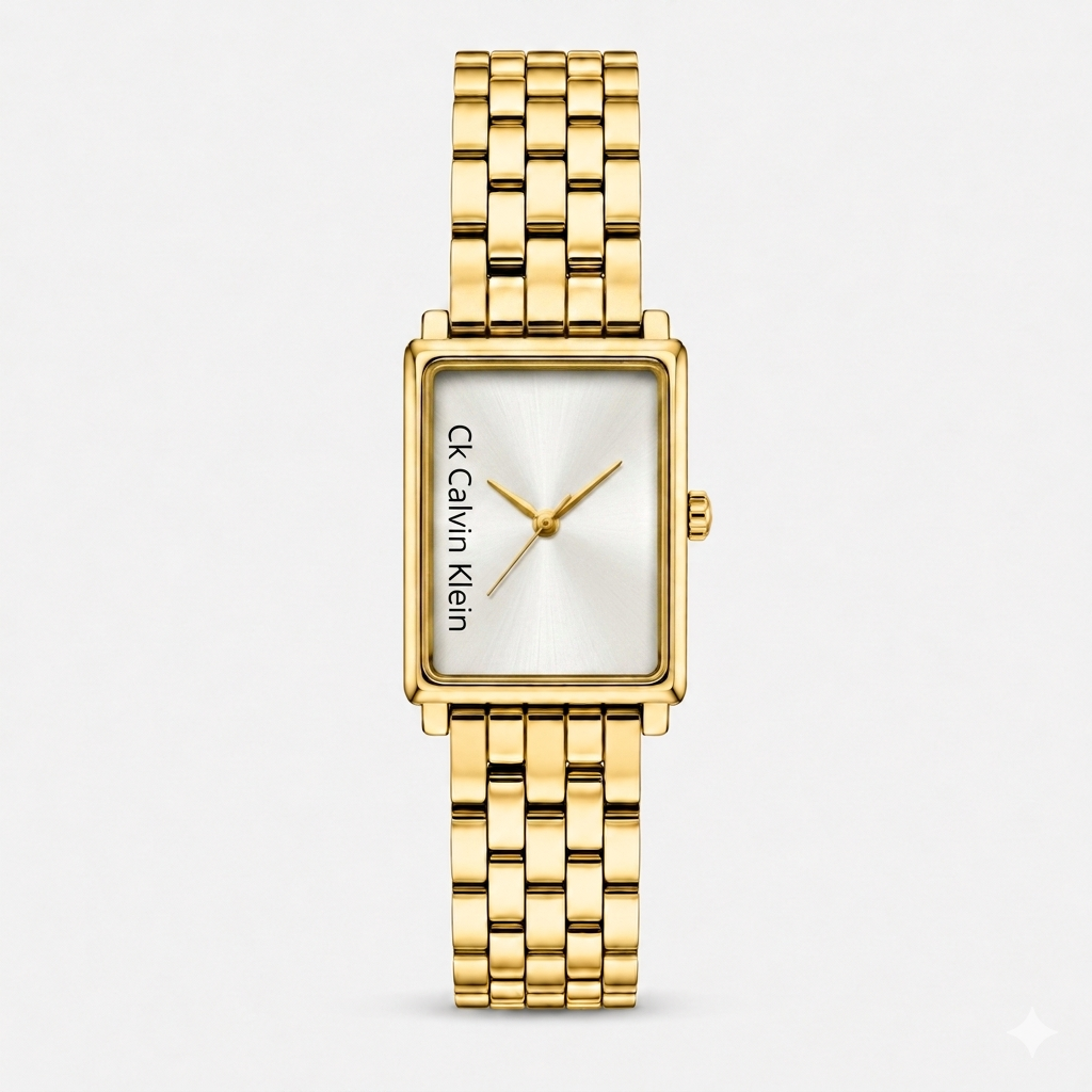 Montre Femme Calvin Klein Rectangulaire Dorée – Bracelet Acier Inoxydable