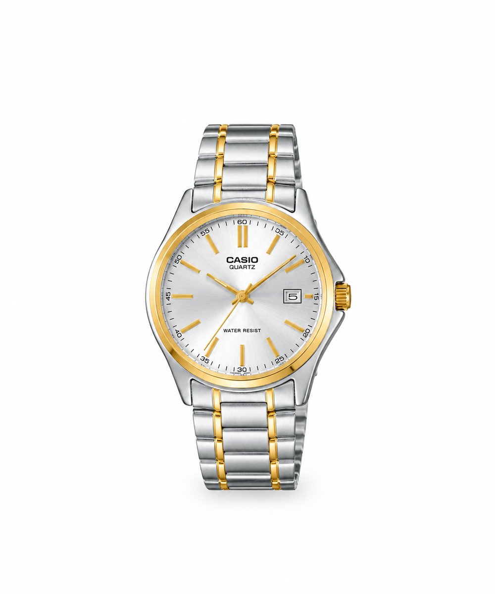 Casio rond blanc avec ceinture gris dore