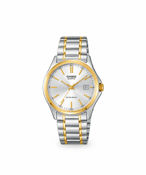 Casio rond blanc avec ceinture gris dore