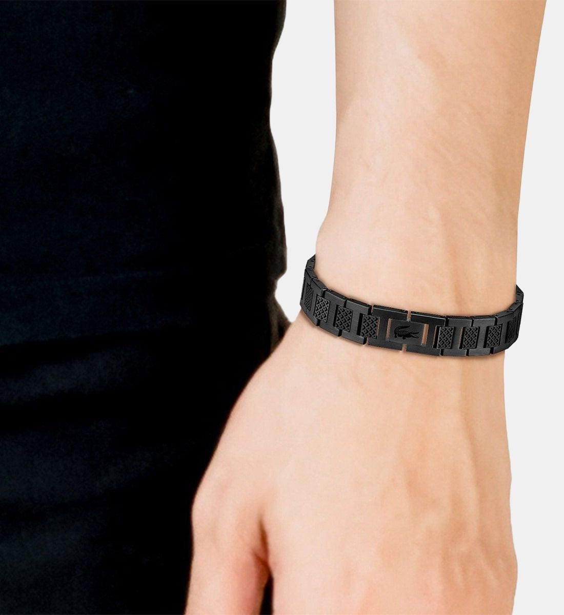 Bracelet pour Homme Lacoste Noir avec Emblème Crocodile – Design en Maillons Métalliques de Luxe