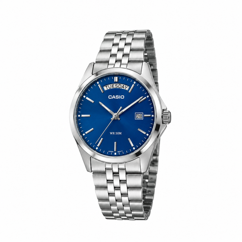 casio day date mtp b146 argent bleu