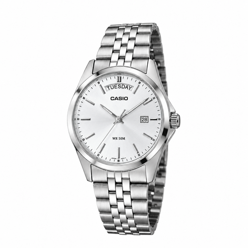 casio day date mtp b146 full silver
